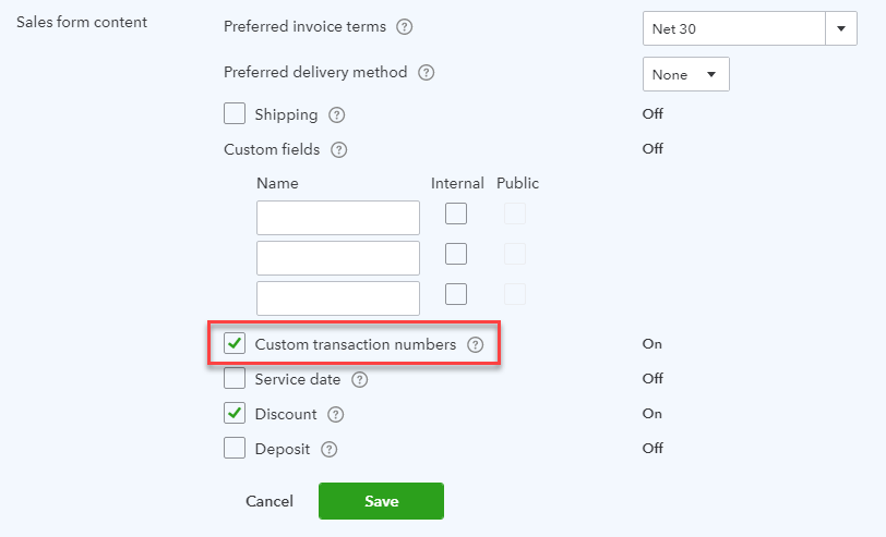 Custom Transaction Numbers Checkbox