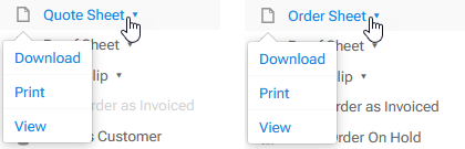 Quote-Order Sheet Dropdown Menus