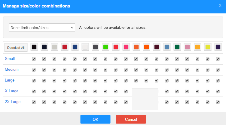 Manage Size-Clor Combinations Popup.png