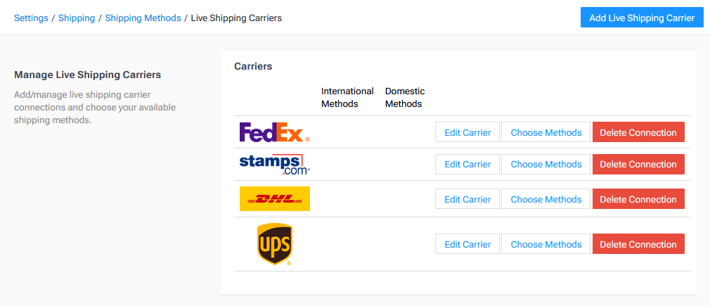 Manage Live Shipping Carriers Page - Carrier Added.png