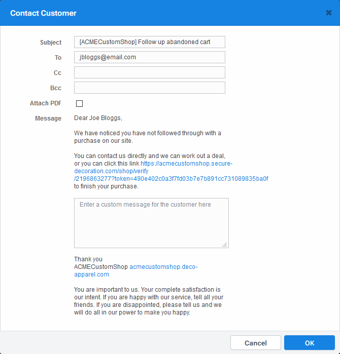 Contact Customer form