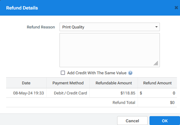 'Refund Details' popup