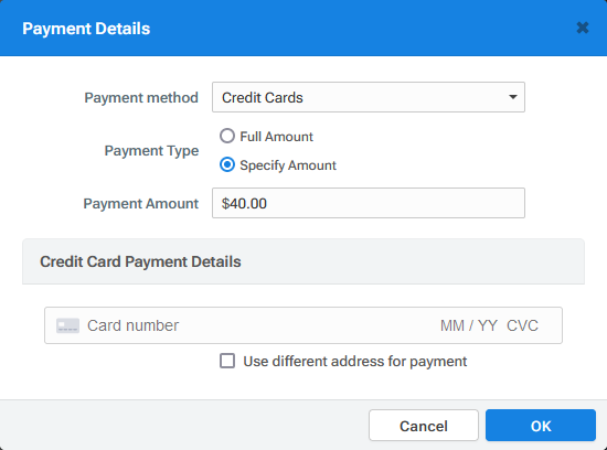 'Payment Details' popup