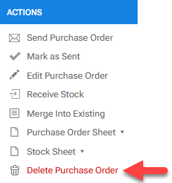 'Delete Purchase Order' action