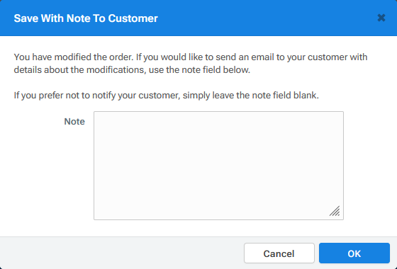 'Save With Note To Customer' dialog