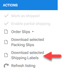 'Download selected Shipping Labels' action