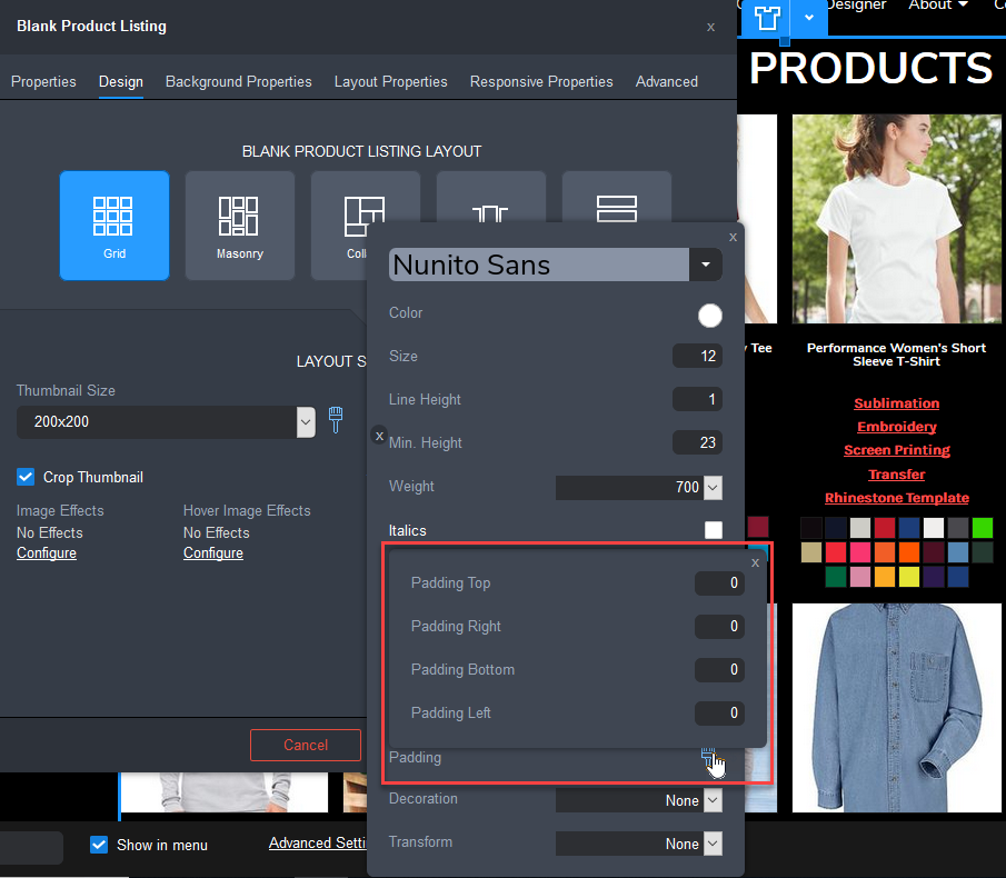 Product Name Padding