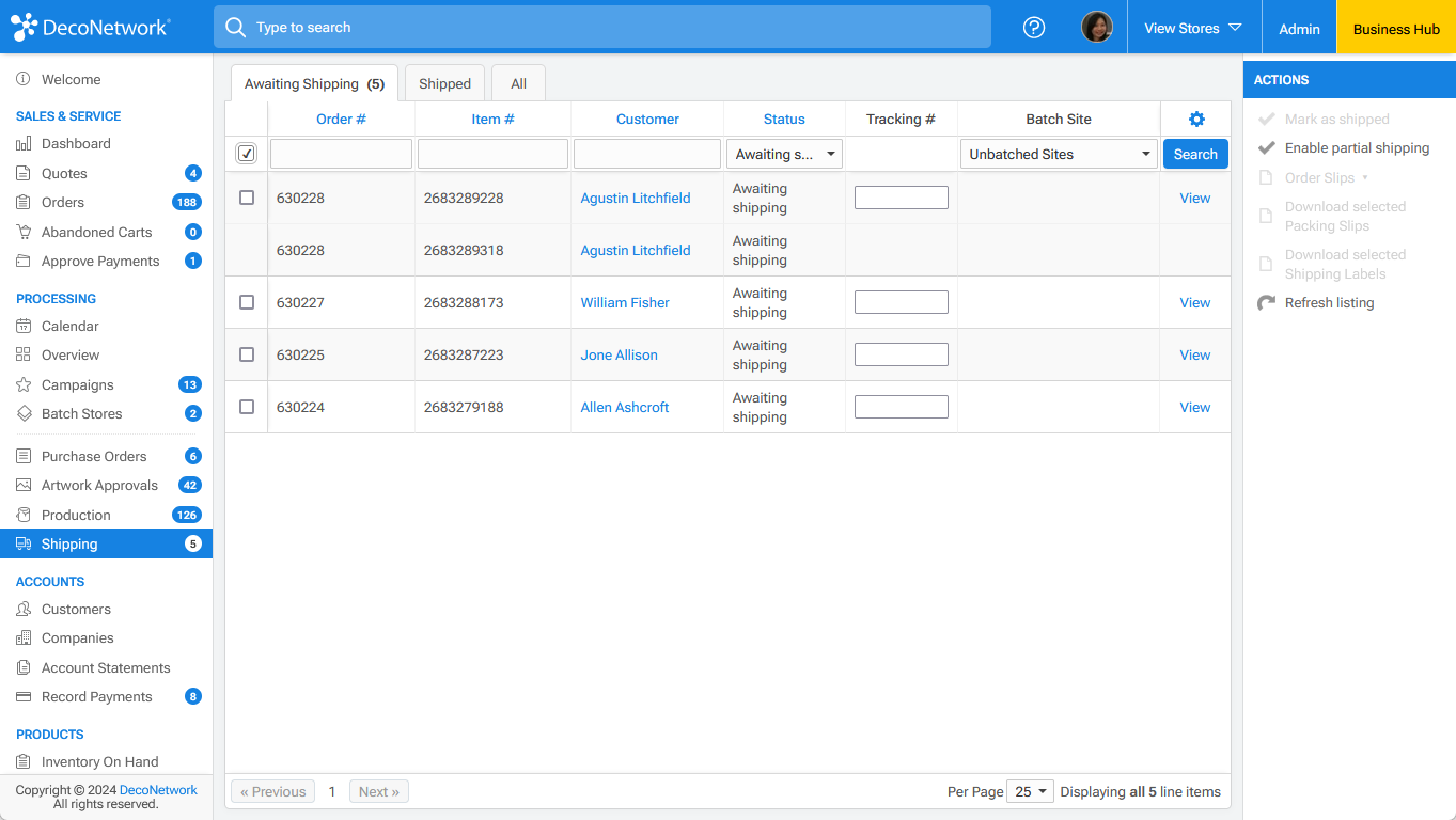 Shipping page
