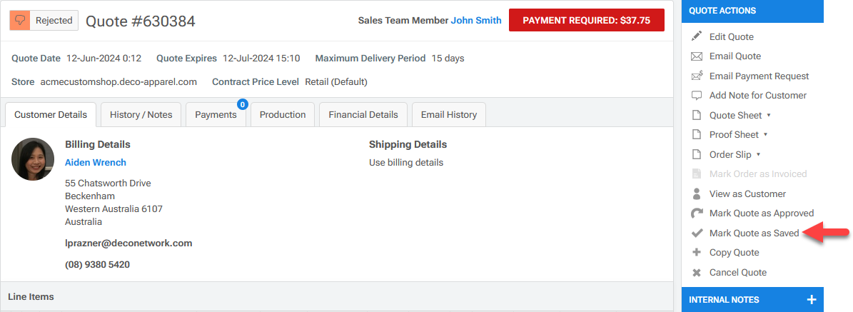 Mark Quote As Saved Menu Item.png