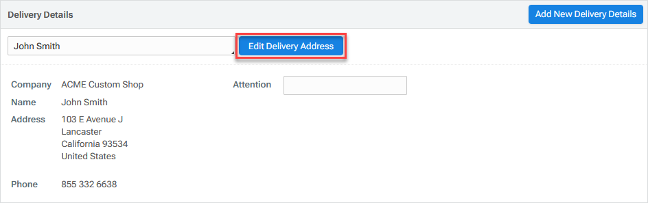 'Edit Delivery Address' button