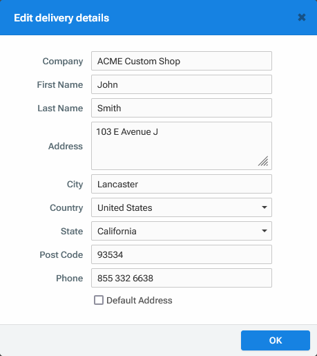 'Edit delivery details' dialog