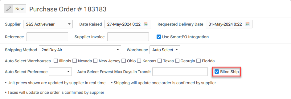 'Blind Ship' checkbox