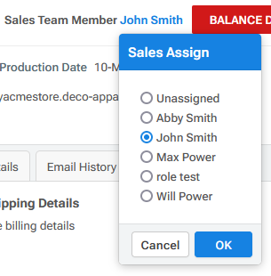 Sales Team Member popup