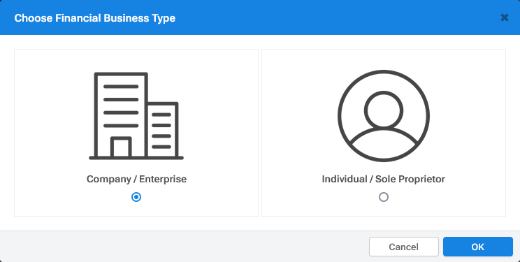 Choose Financial Business Type Popup.png