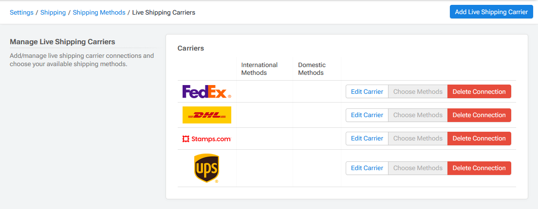 Manage Live Shipping Carriers Page - Carrier Added.png