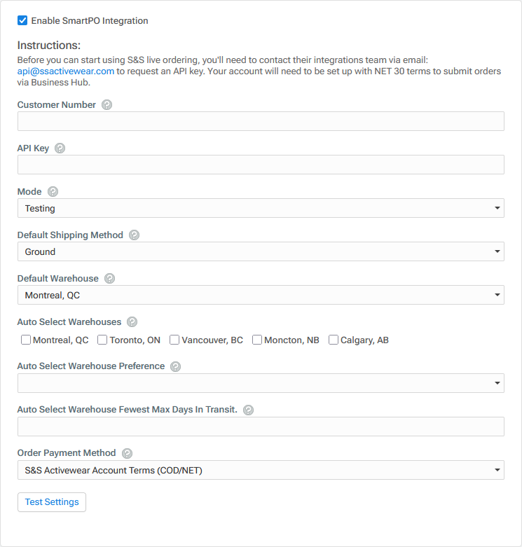 S&S Activewear Canada SmartPO Integration Settings.png