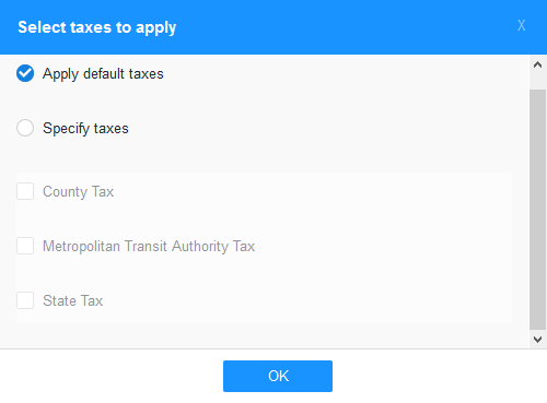 Select Taxes To Apply Popup