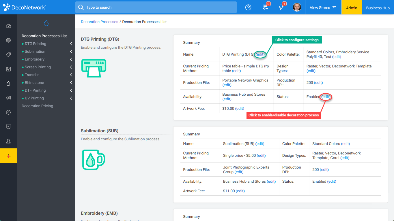 Decoration Processes List Screen