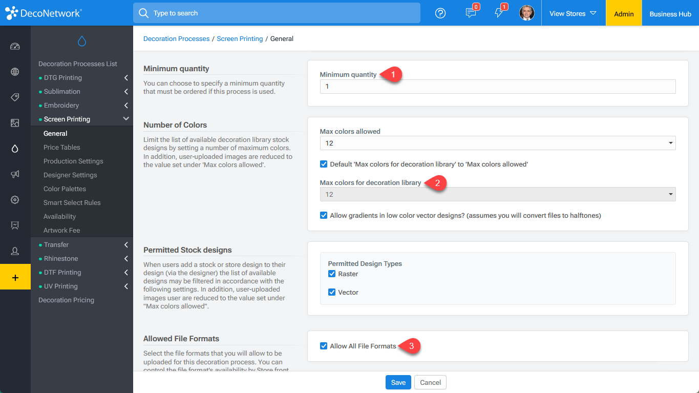 General Settings for Screen Printing