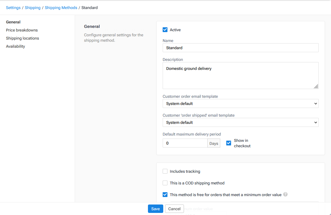 Edit Shipping Method settings