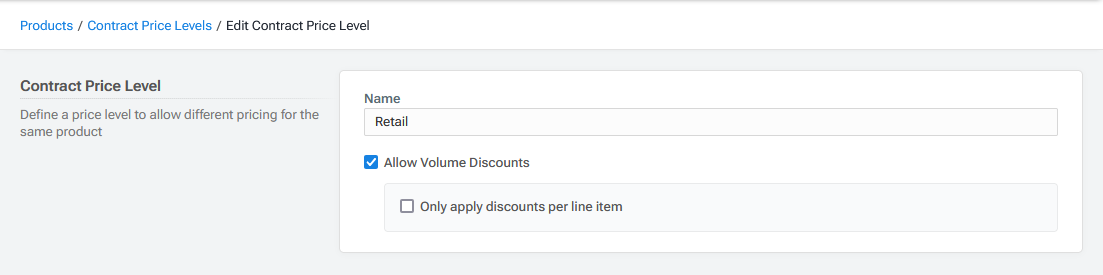 Edit Contract Price Level Page