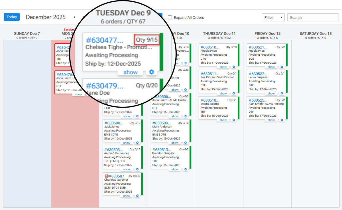 Production Calendar quanity remaining of total quantity