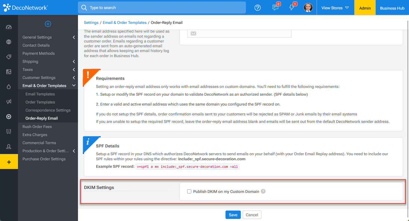 New option under under Order-Reply Email settings allows publishing a DMARC record