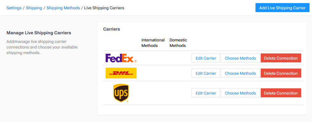 Manage Live Shipping Carriers Page - Carrier Added.png