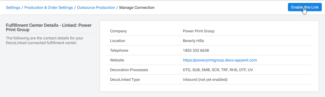 Enable this Link on Manage Connection page