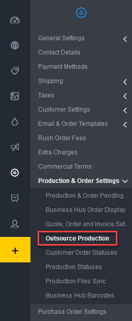 Outsource Production menu item in Admin settings