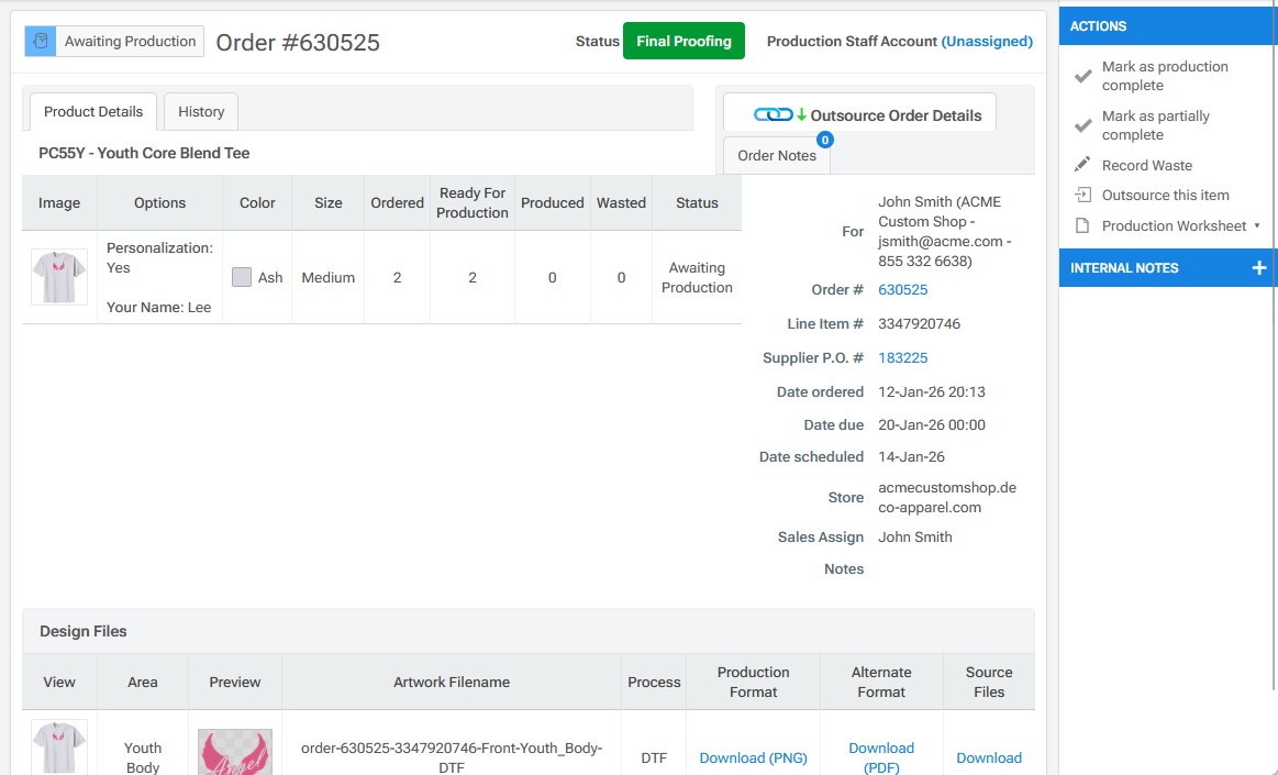 Inbound outsourced item page in Business Hub