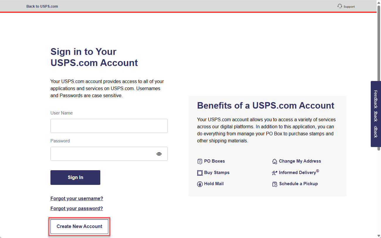 USPS Customer Onboarding Portal Login page.png