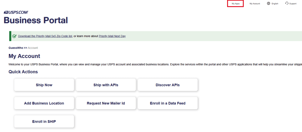USPS Customer Onboarding Portal (COP) - My Apps.png
