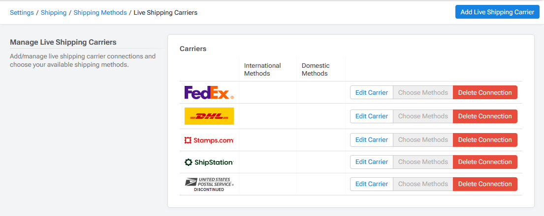 Live Shipping Carriers Page Showing USPS (Legacy) Connection.png