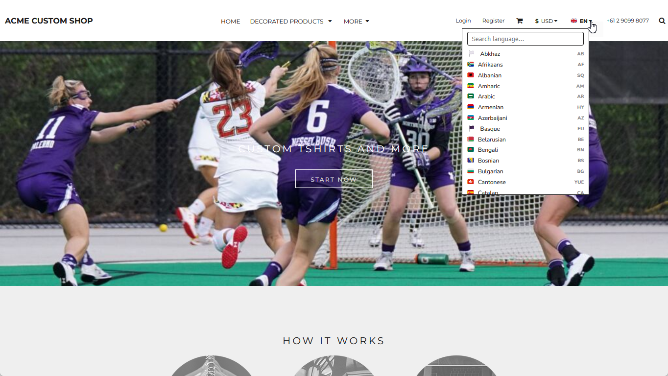Language selector in storefront header