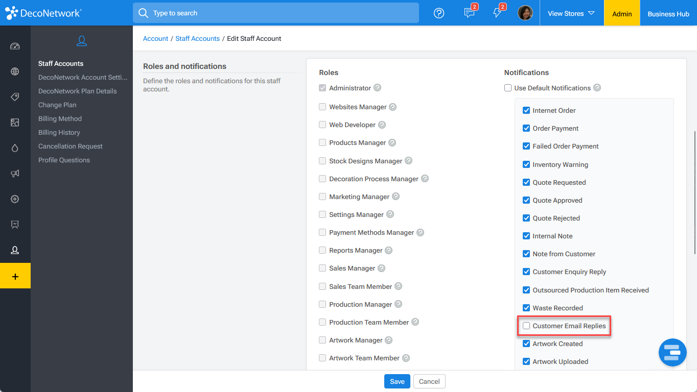 Customer Email Replies Notification Option