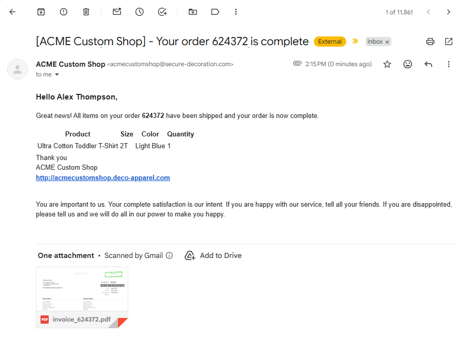 Order Completed Email