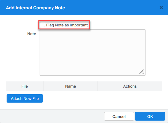 Add Internal Company Note Popup