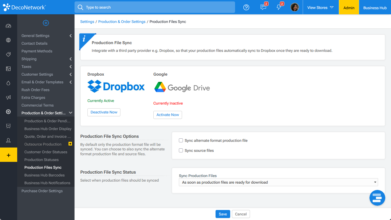 Google Drive in Production Files Sync