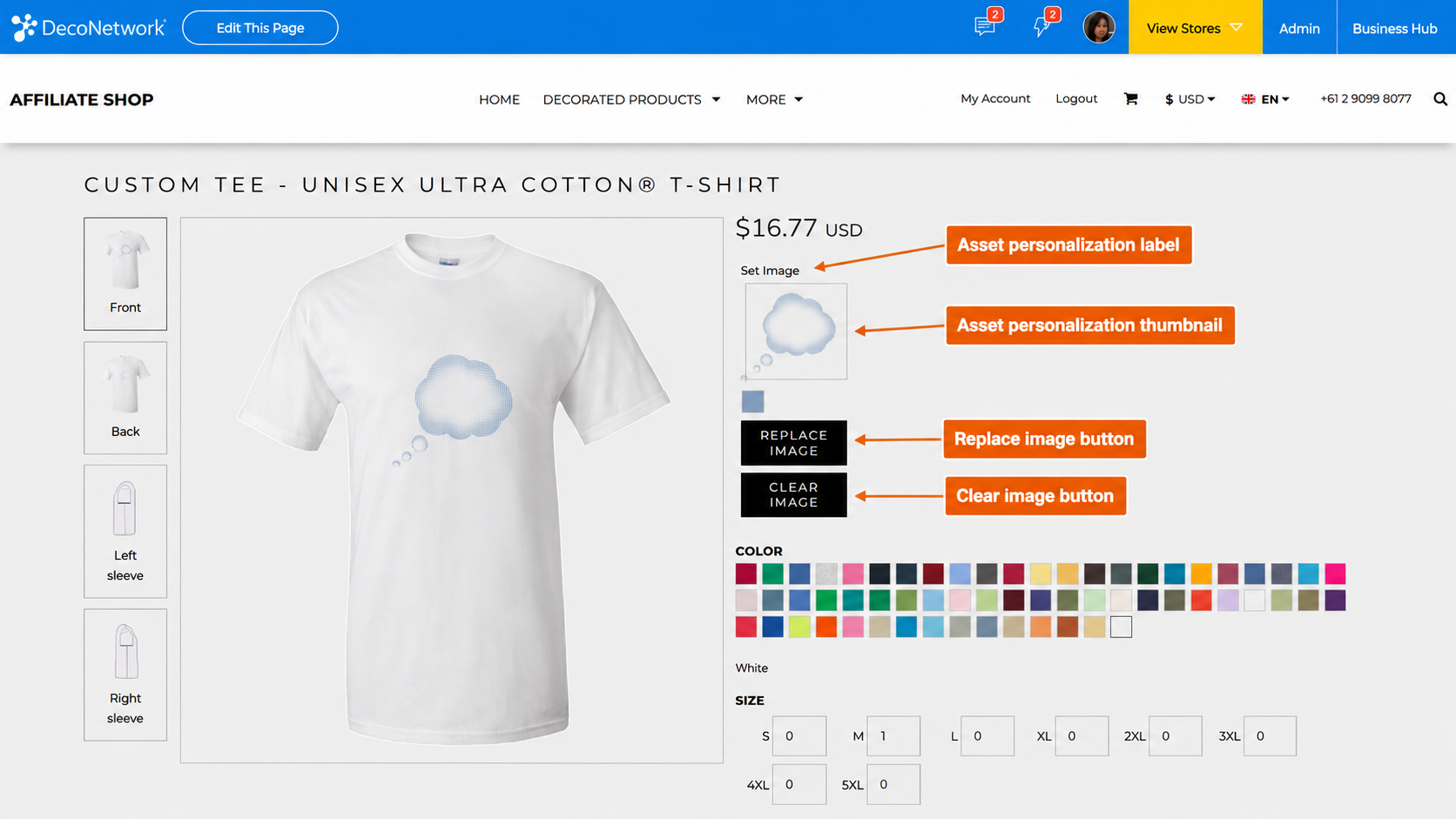 Personalization Options on Storefront Decorated Product Page