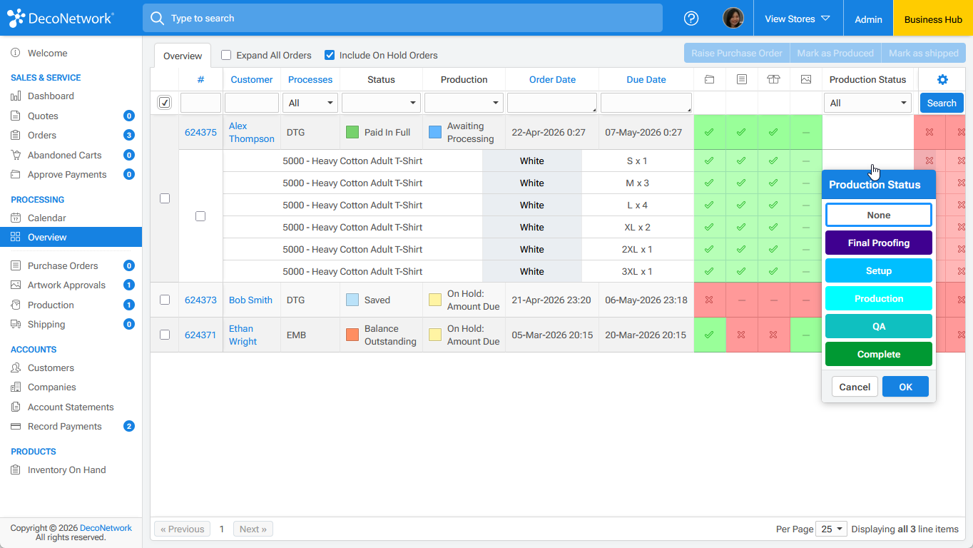 Set Product Status From Overview Tab