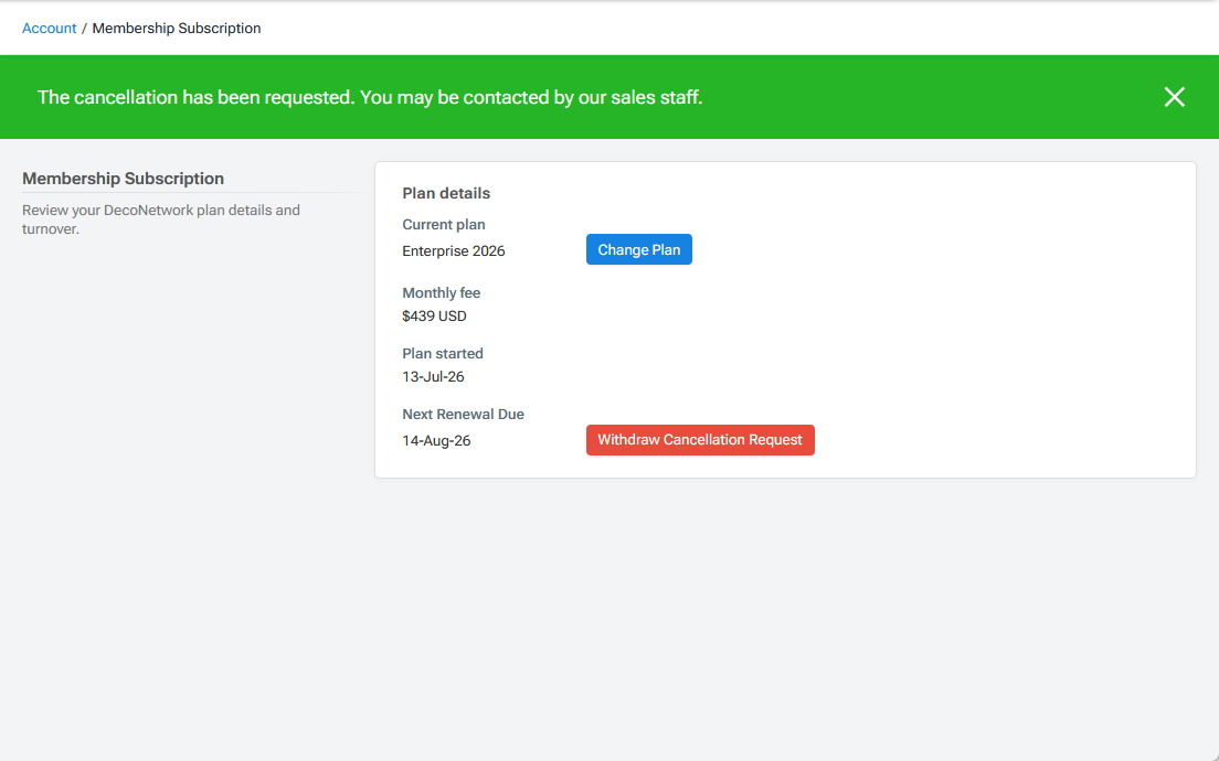 Membership Subscription Page with Cancellation Request Submitted.png