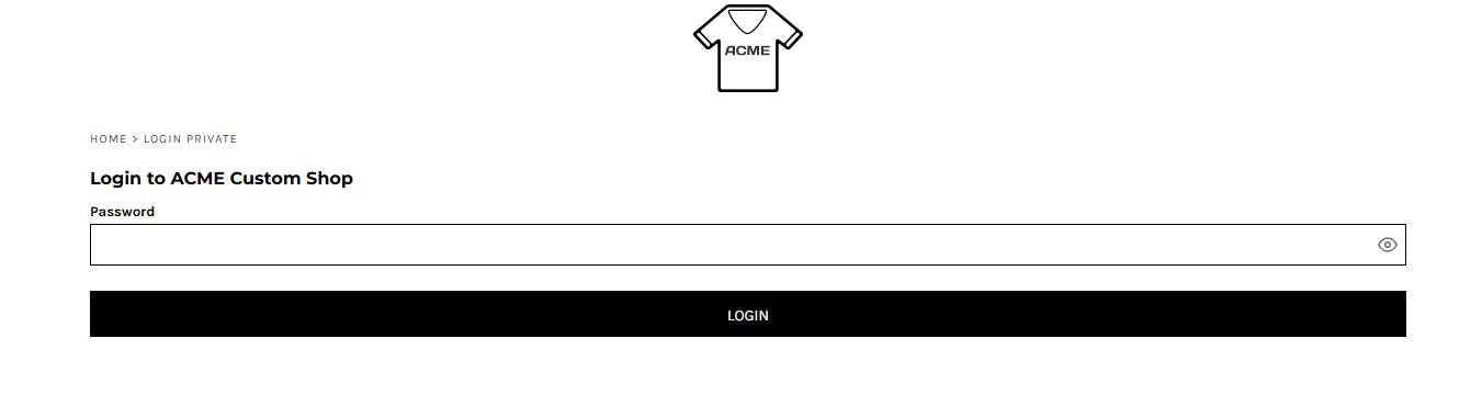 Private Login page shown to customers before they can view the website