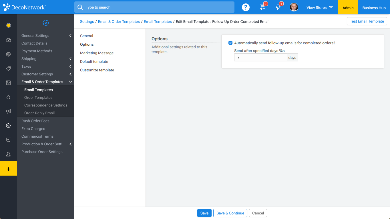 Order Complete Email Follow-up Setting
