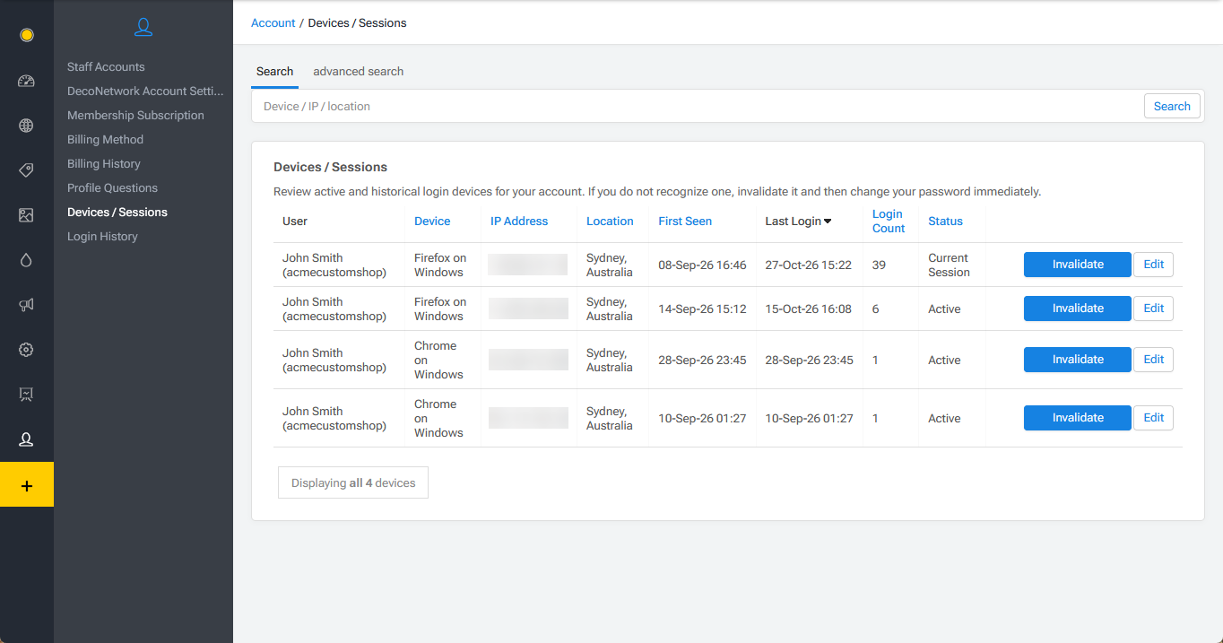 Device and Session Management