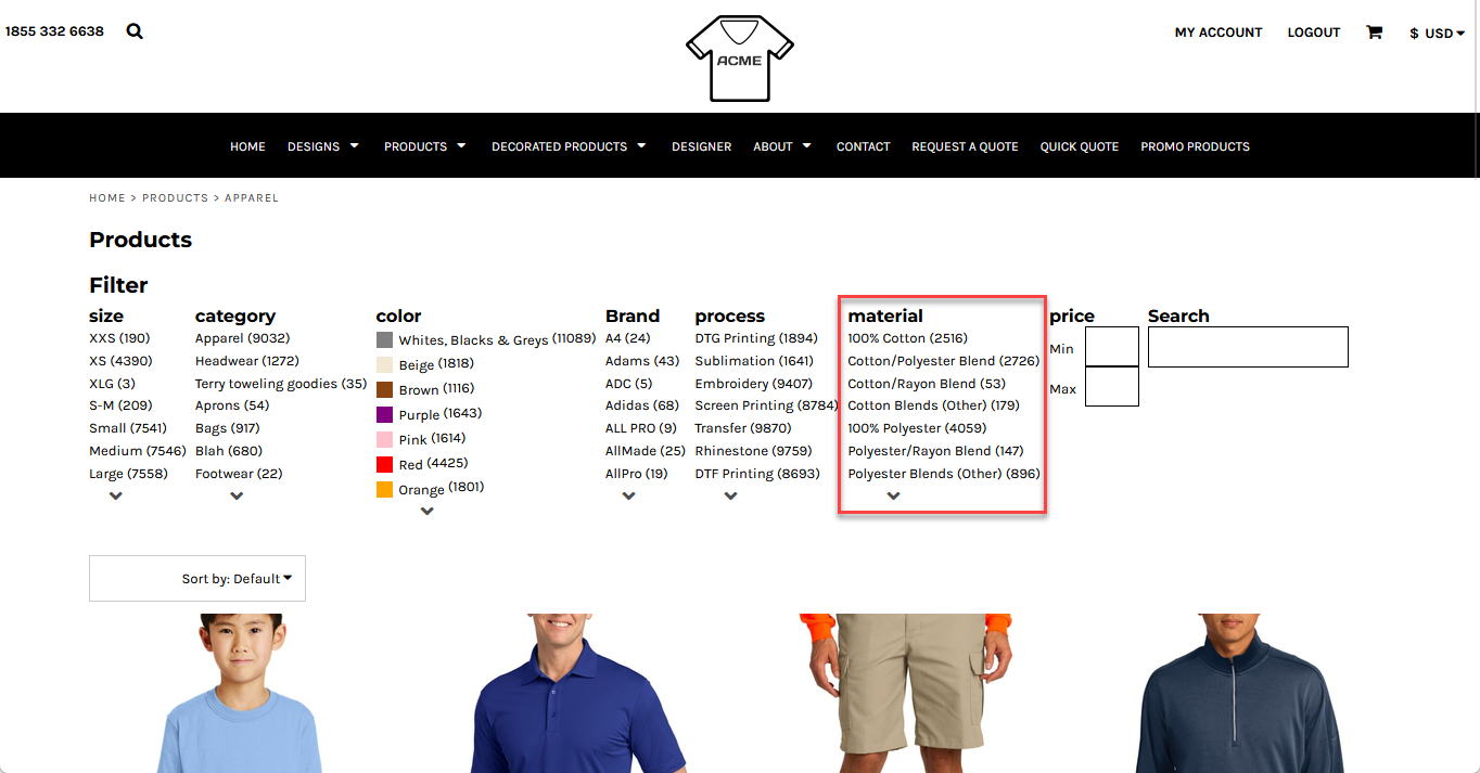 Blank Product Filter Widget Material Group