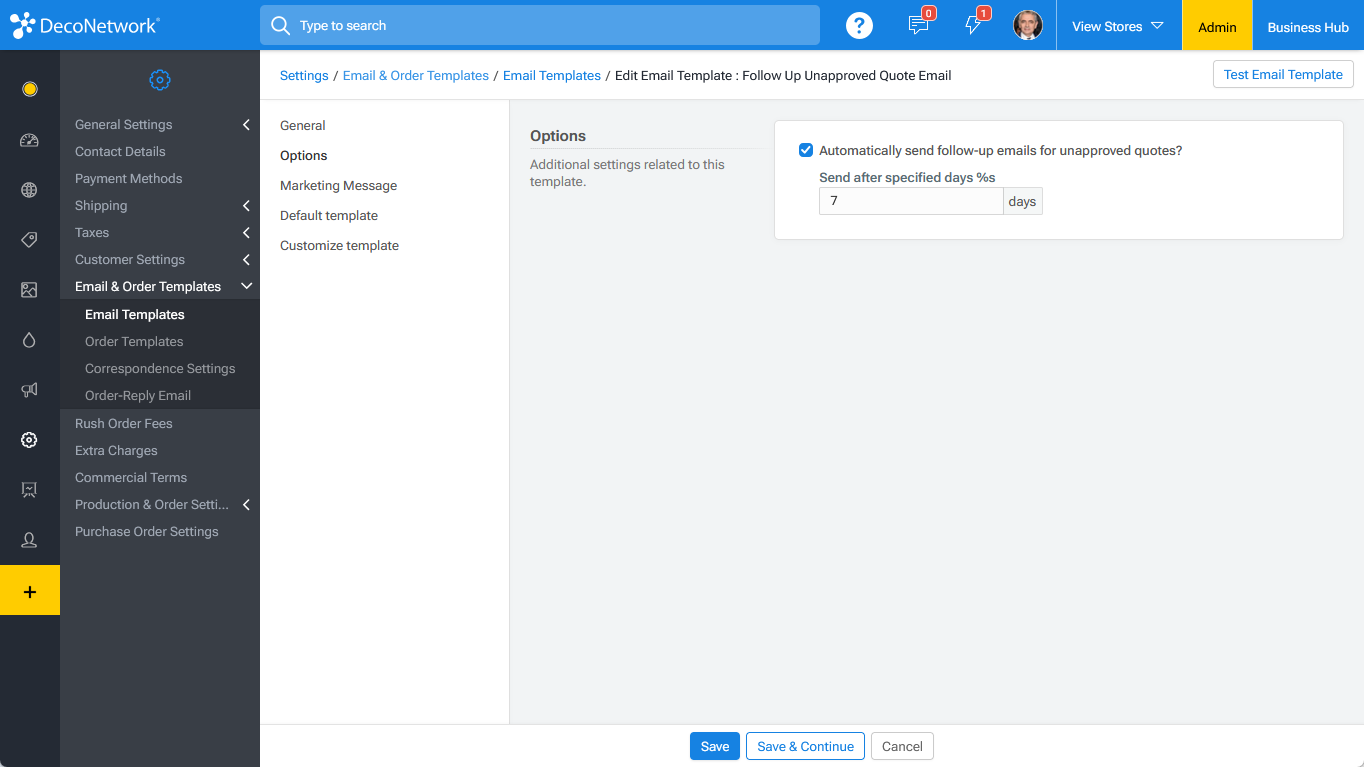 Unapproved Quote Email Follow-up Setting
