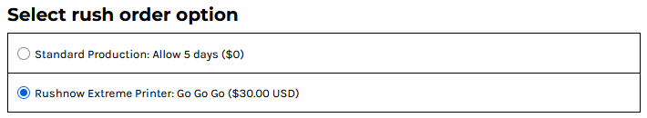 Rush order fee example