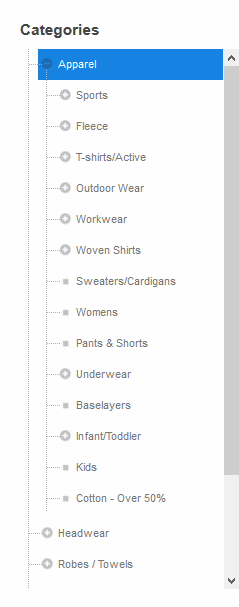 Categories menu