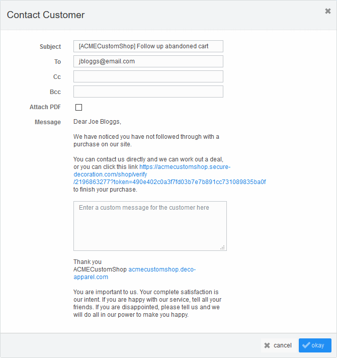 Contact Customer form